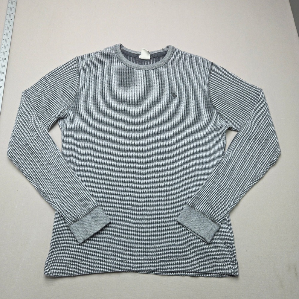 Abercrombie & Fitch Thermal Shirt Muscle Moose Logo Waffle Knit Gray Mens Medium